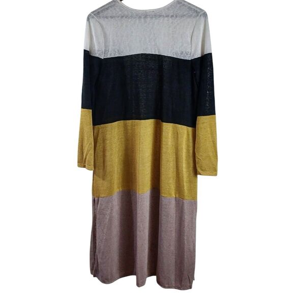 7th Ray Sz S Color Block Long Cardigan Duster Burnout Knit Pockets Boho USA Made - Picture 7 of 8